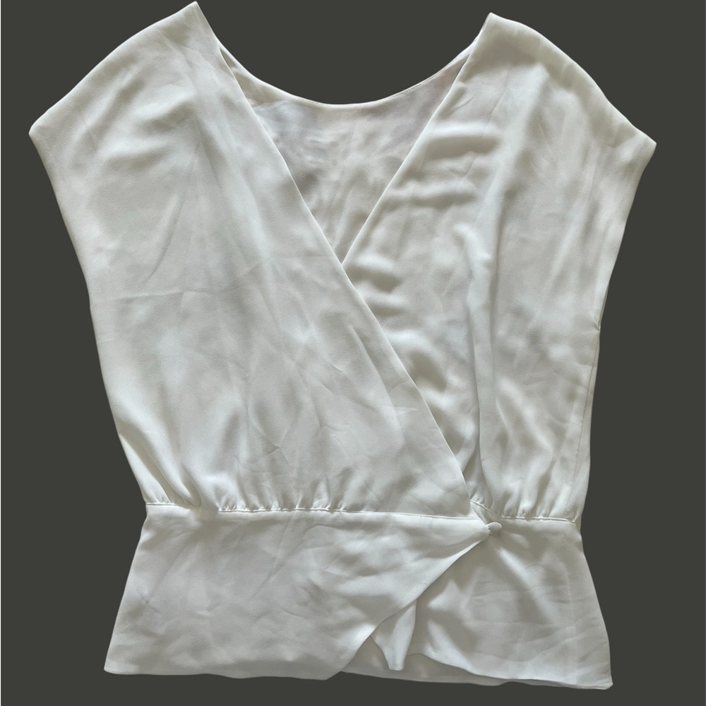 2000s boat neck wrap around white embroidered lace blouse